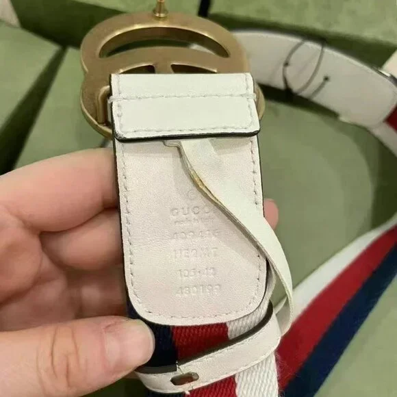 NWOT Authentic Gucci Red/White/Blue Canvas Web Double G Belt Size 105 - Picture 3 of 4